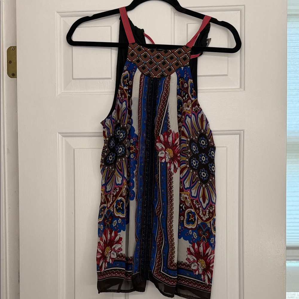 Multicolor Boho Halter Camisole with Pink Straps